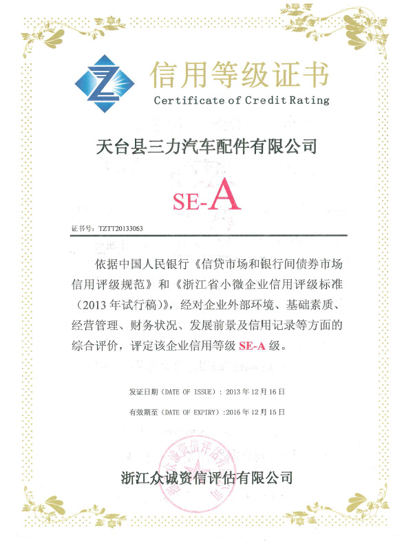 信用等級證書